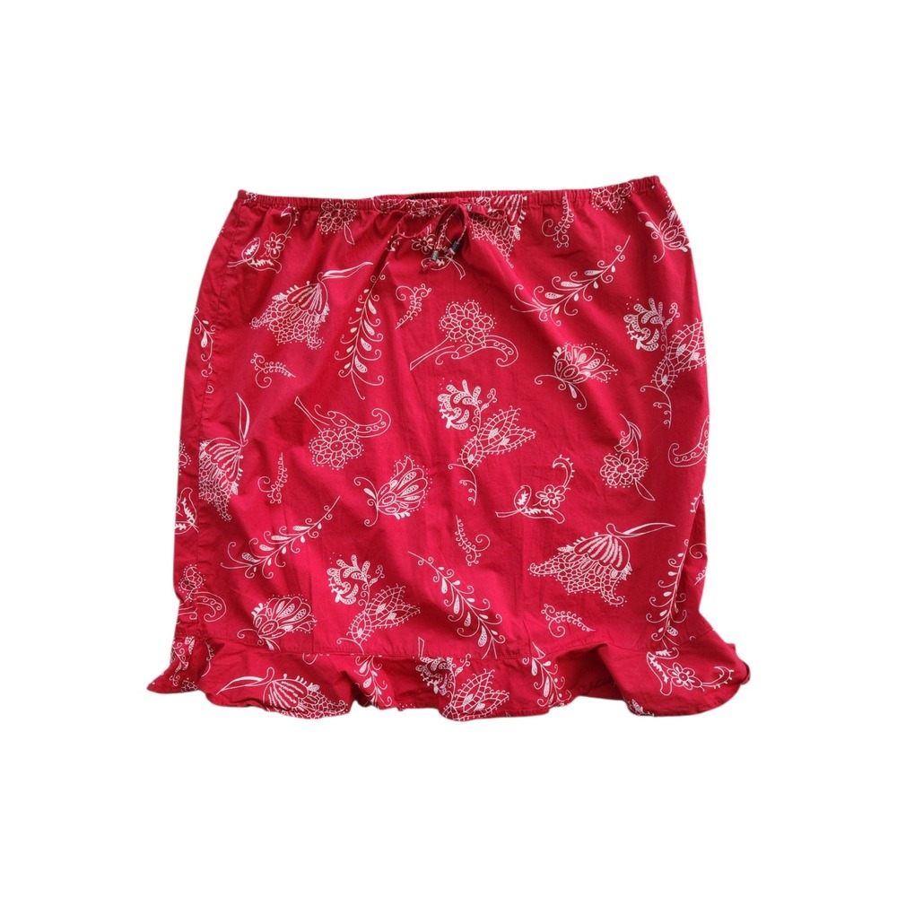 Faded Glory Vintage Skirt Women 18W/20W Red Excellent Boho‎ Floral Ruffle Cotton